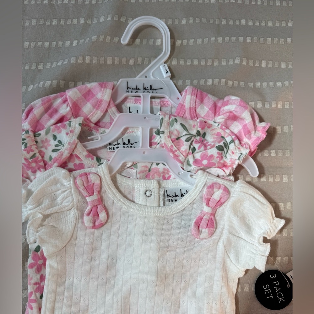 Nicole Miller Pink and White Baby Onesie Trio - Picture 3 of 5